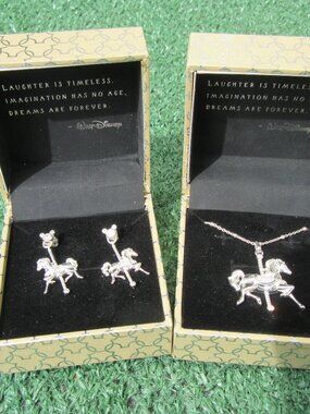 Disney Rebecca Hook King Arthur Carrousel Horse Necklace & Earrings Set